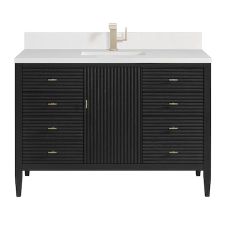 James Martin Vanities 48'' Vanity, Carbon Oak w/ Single Hole 3 CM White Zeus Quartz Top & Backsplash 485-V48-CBO-1WZ